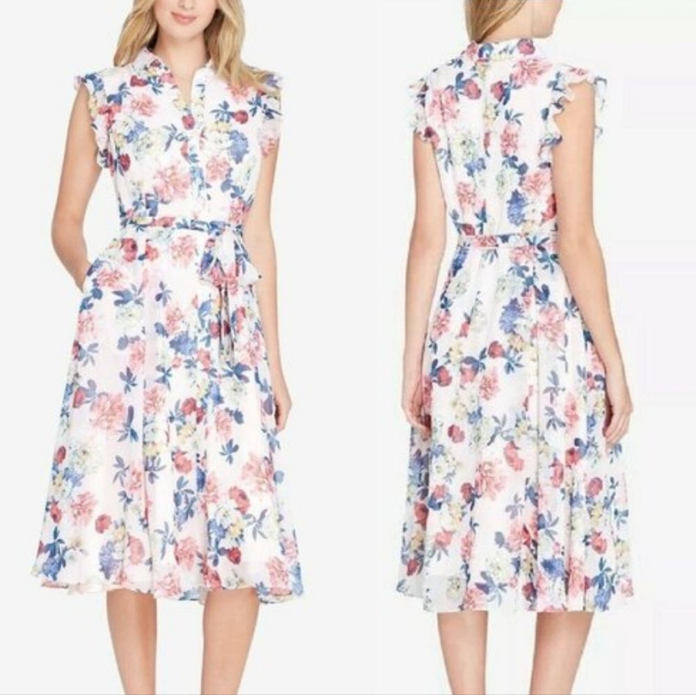 Tahari Floral Midi Dress Size 2 - Picture 12 of 12